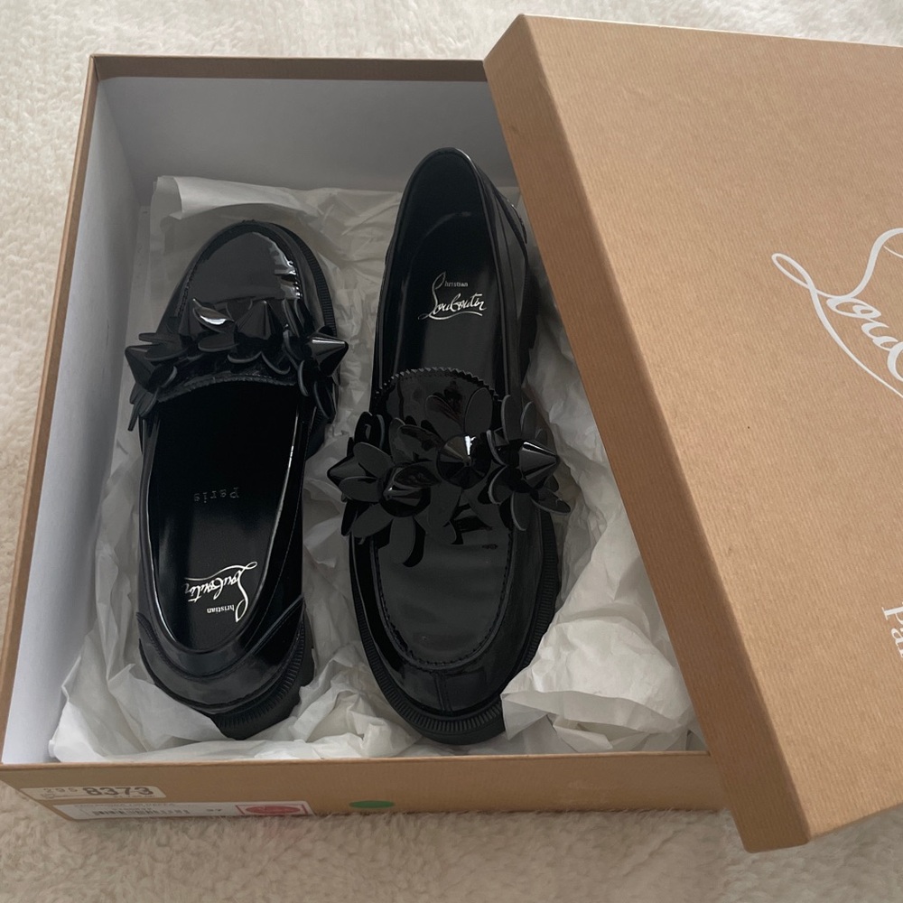 Christian Louboutin Glossy Black Loafers with Floral AccentNew with storereceipt - Picture 6 of 6